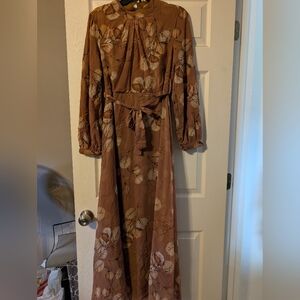 Modest Floral Brown Maxi Dress